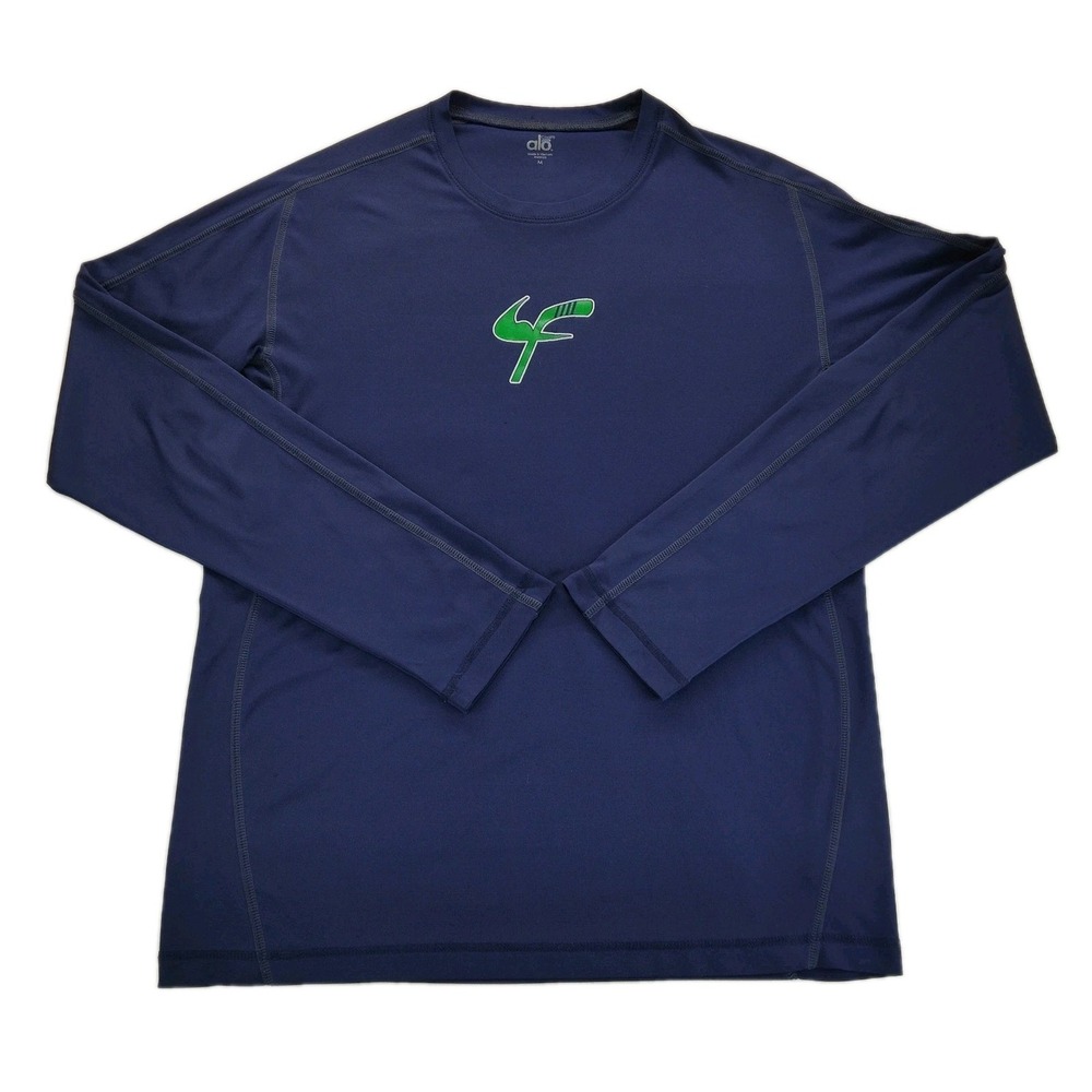 Alo Yoga Cool Fit Long Sleeve Stretch Shirt Adult Medium Blue Logo Mens